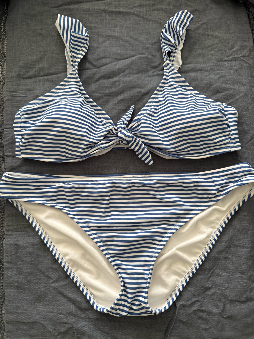 Kona Sol Blue and White Striped Bikini Set